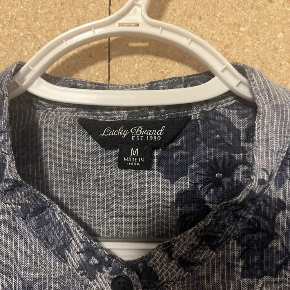 Lucky Brand Top Women’s Shirt Striped Floral Size Médium Blue Cotton Casual Boho - Picture 3 of 9